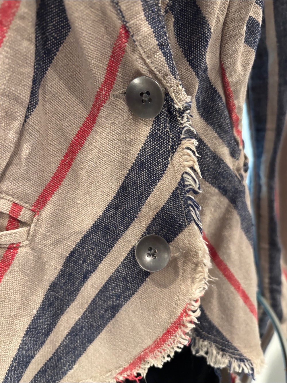 Free People Striped Frayed Open-Front Jacket in Beige, Navy & Red - Picture 4 of 7